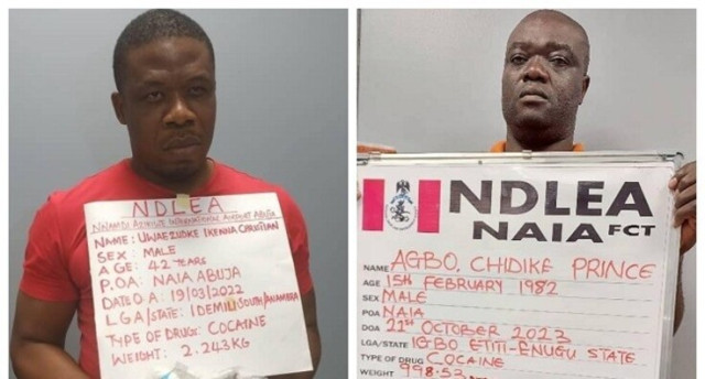 Photo Combination of Convicted Cocaine Trafficker, Uwaezuoke Christian and Agbo Prince